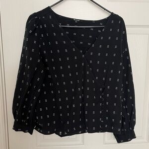 MADEWELL Black Clip-Dot Surplice Blouse